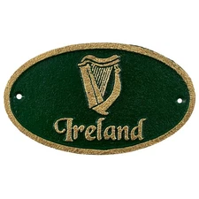 Gaelic Harp Ireland Wall Plaque Green Cast Iron Irish Sign