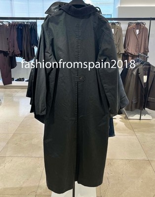 ZARA NEW WOMAN WAXED TRENCH COAT CORDUROY COLLAR ANTHRACITE GREY