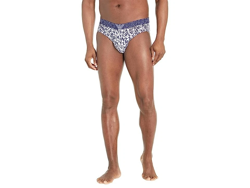 Emporio Armani L5145 男式白色/Eclipse EA All Over 标志粗体内裤 M 码 — 第 2/4 张图片