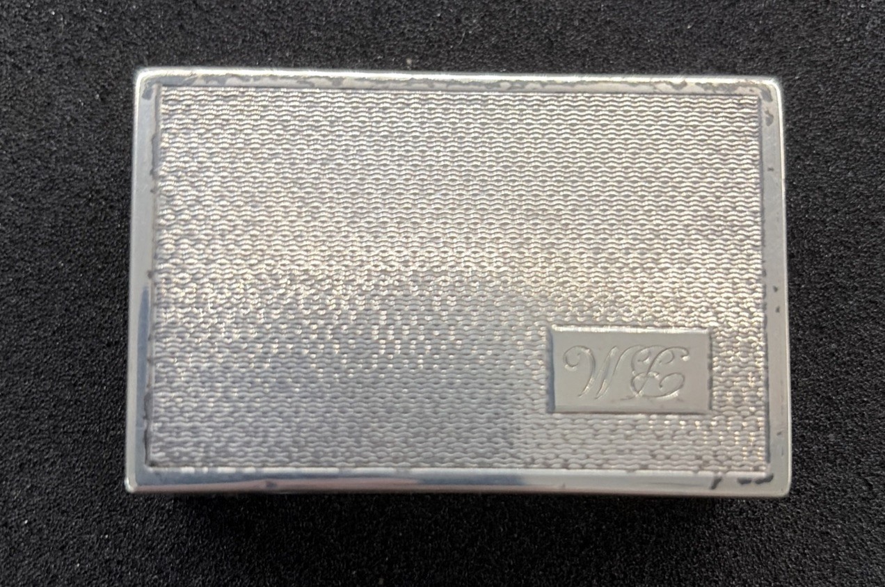 ANTIQUE ENGLISH STERLING SILVER MATCH BOX CASE HOLDER WITH HALLMARKS MONOGRAMMED