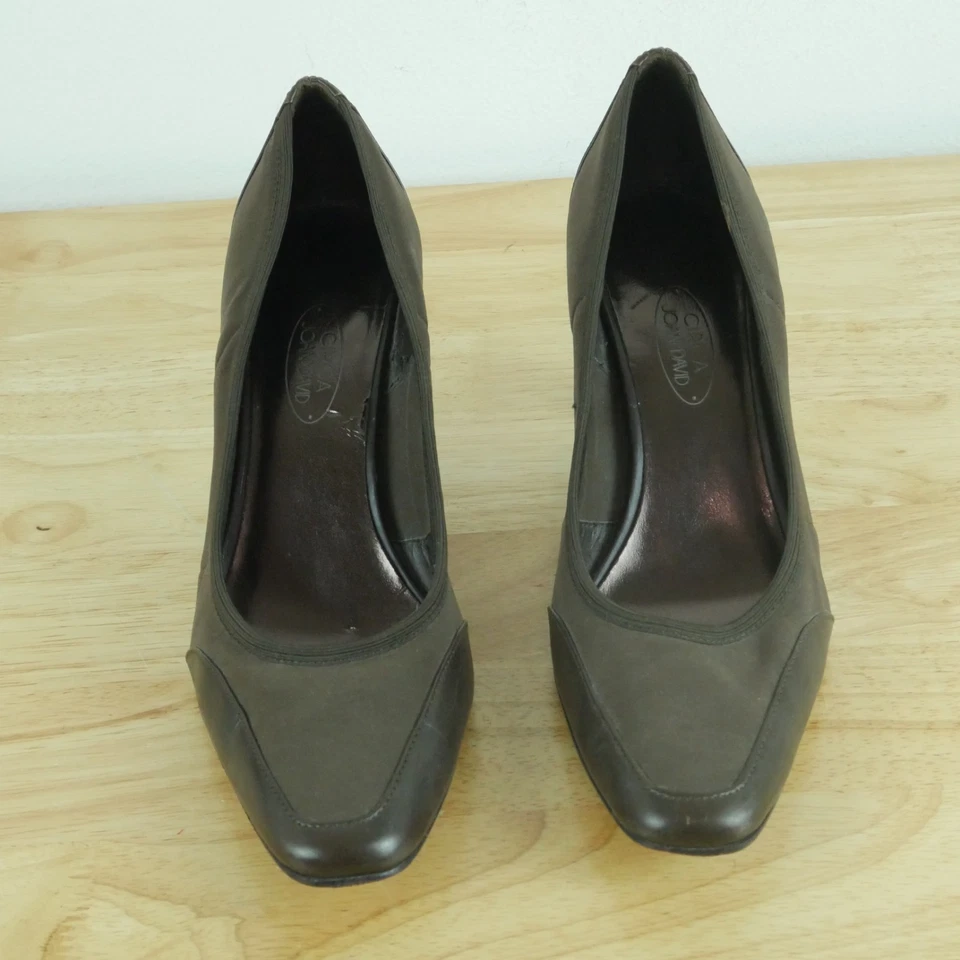 复古 Y2K 8 中跟棕色绗缝面料鞋前卫办公室警报器 — 第 3/4 张图片