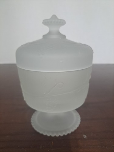 Piatto polvere vintage Avon in vetro smerigliato con motivo vite uva - Foto 1 di 10