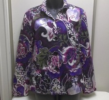 Chico's 1 S-M Beaded Cotton Floral Button Closure Lining Jacket