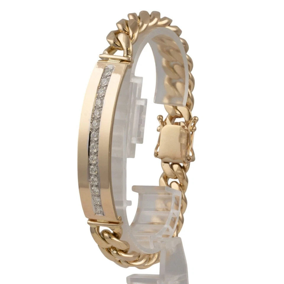 14k Yellow Gold Miami Cuban Link Diamond ID Plate Bracelet 1.50ctw G VS 8" 76.4g - Image 2 of 4