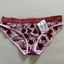 NWT CALVIN KLEIN CK One Women Size S Glitter Band Mesh Pink Floral Bikini Panty