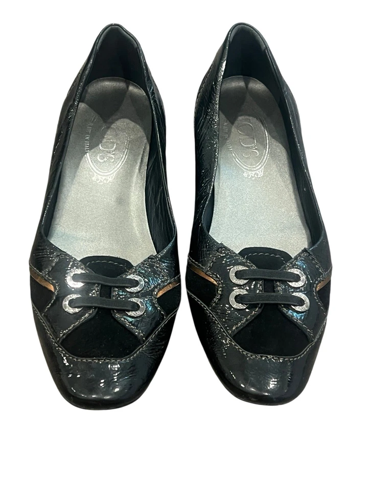 De colección Para Mujer Tod's Negro Gamuza/Patente Cuero Conducción Ballet Planos Ojales 37 Foto 3 de 4