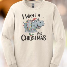 Hippo Christmas Shirt I Want A Hippopotamus Holiday Lights Gift Tee