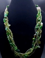 Classy 8 Strand Braided Handmade Necklace-Greens/Silver-26" Length-Czech Glass