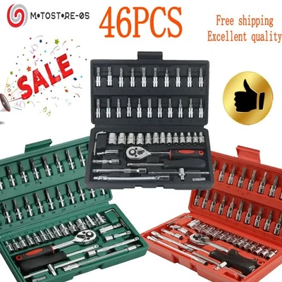46PCS Metric Socket Set Ratchet Torx Wrench Kit 1/4" Drive Repair Tool With Case