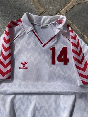 Denmark 1990s Hummel Football Shirt Soccer Jersey White Red Rare
