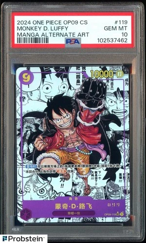 2024 One Piece TCG OP-09 Chinese #119 Monkey.D.Luffy Manga Alternate Art PSA 10