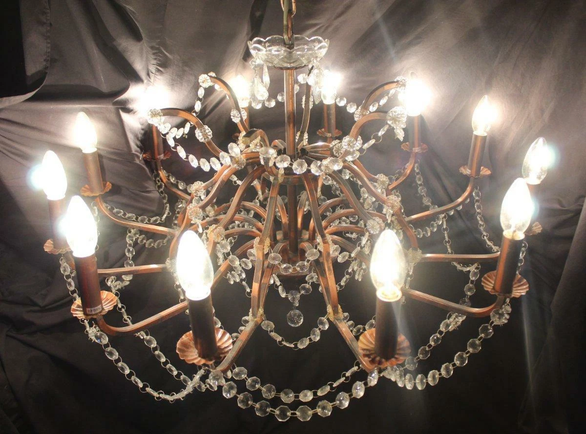 A VINTAGE CHANDELIER LARGE 12 LIGHT FLEMISH CEILING LIGHT AG28