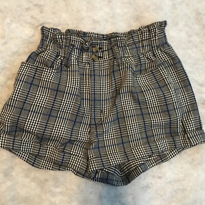 American Eagle Black & White Glen Plaid Knit Paperbag Cuffed Preppy Shorts Sz 6