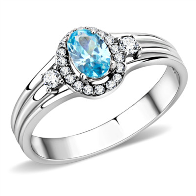 Blautopas Ring Damen Oval CZ Edelstahl Elegant Kleid Klar Silber 166