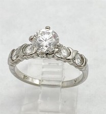 Vintage 925 Sterling Silver Solitaire Cubic Zirconia w/ Accent Stones Ring Sz 9