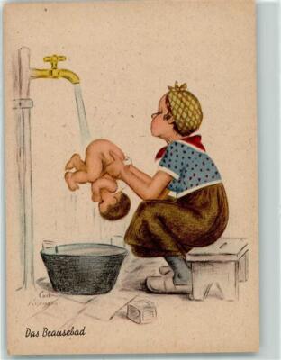 39427233 - Baby the shower bath signed Carl Rosemann humor