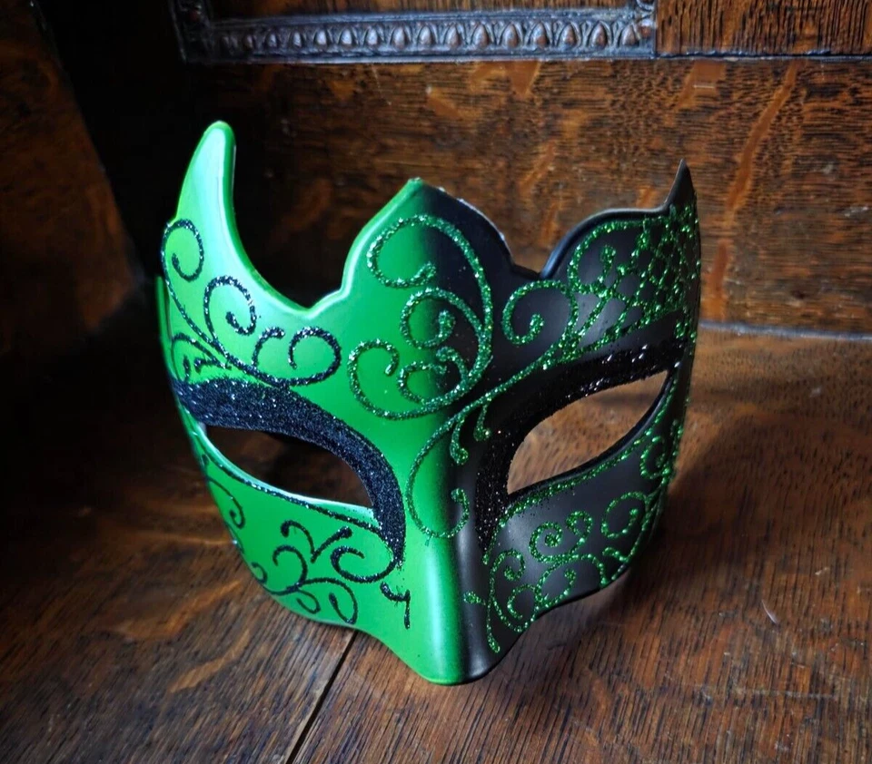 Green/Black Venetian Mask Masquerade Ball Prom Mardi Gras Halloween Cosplay - Image 2 of 3