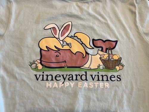 Vineyard Vines SS Pocket Tee T-Shirt Girls Large (14) Blue Happy Easter Whale - Picture 7 of 9