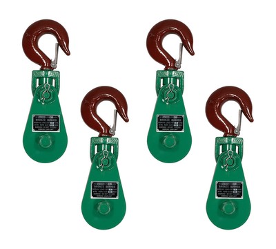 (4 PK) Snatch Block with Hook WLL 4 Ton 4 1/4'' Sheave 1/2 Inch Wire Rope Wrec...