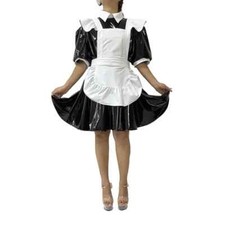 Fetish PVC Leather Maid Dress A-line Maid Costume Sissy Waitress Party Uniform