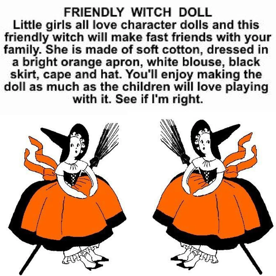 15" Witch Doll Pattern & Doll Clothes Pattern Halloween Friendly Witch - Image 4 of 4