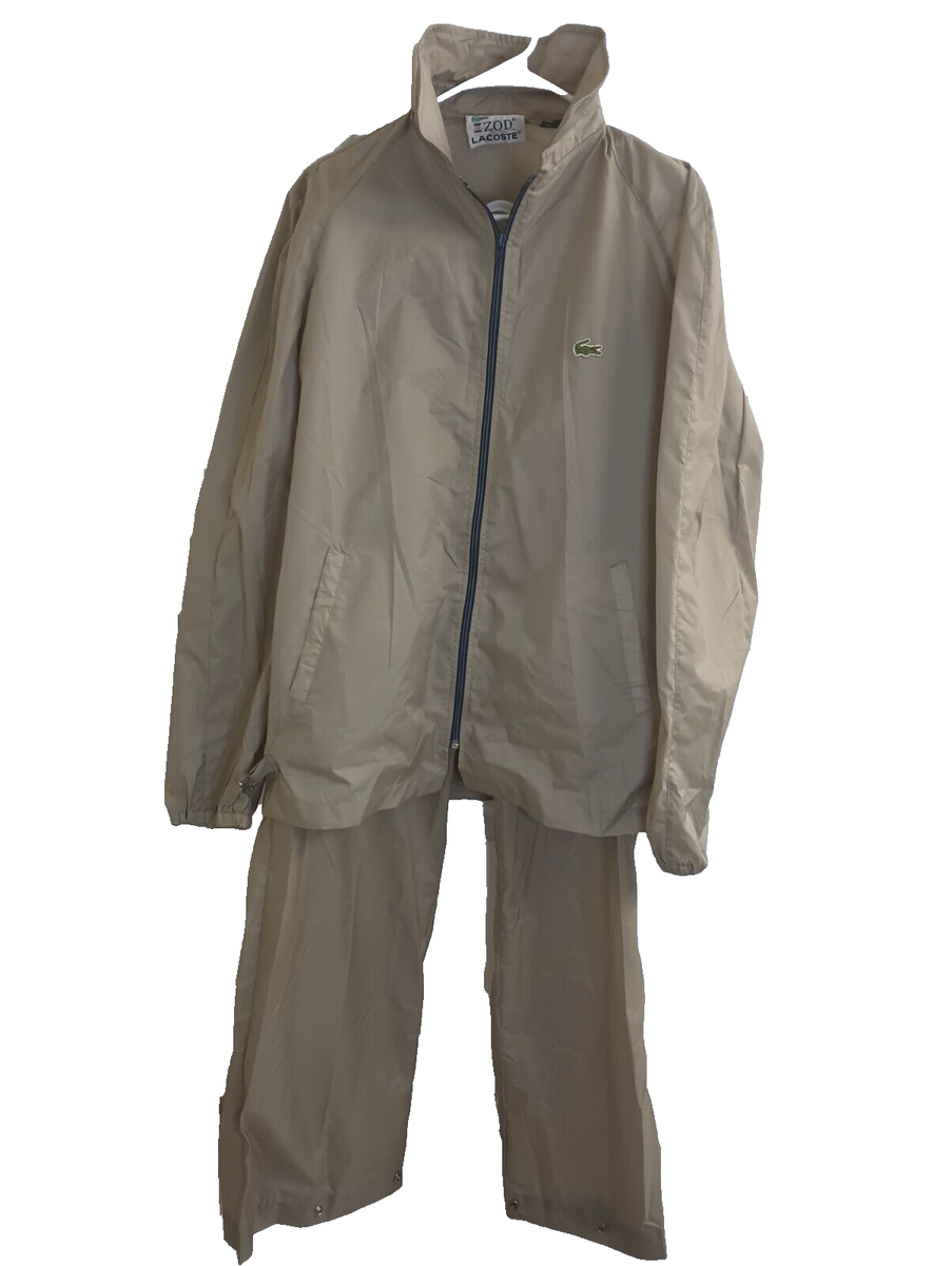 Vintage Izod Lacoste Jacket/Pants Tan Nylon Rain Suit Alligator