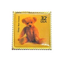 Teddy Bear Created 32 USA Stamp Design Pin Lapel Collectible Vintage USA Made