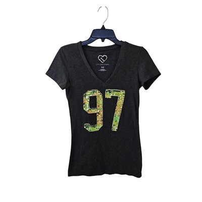 Live Love Dream Dark Grey Vneck Top Juniors Medium Sequin 97 Logo