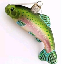 2003 Old World Christmas Rainbow Trout Fish Glitter Glass Ornament -New with Tag