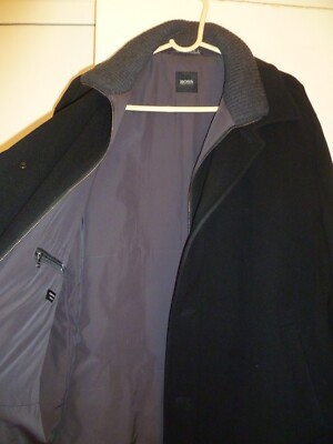 HUGO BOSS Black Cashmere & Wool Zip & Button Double-Collar Jacket