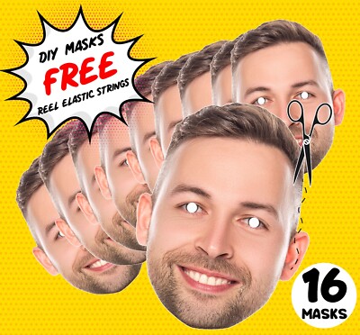 16 x personalisierte Foto Gesichtsmasken Kits für Junggesellenabschied Geburtstag Party DIY