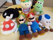 Nintendo Super Mario Bros Plush Lot Luigi Yoshi Bullet Bill Spiny Bowser Toad