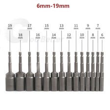 Hex Nut Driver or Set 6-19mm Socket 100mm Long Impact Drill Bits Depth 30mm 1/4"