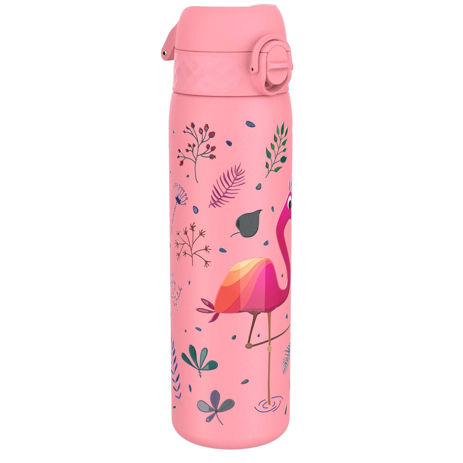 ION8 Leak Proof Slim Water Bottle, Stainless Steel, Flamingo, 600ml (20oz)