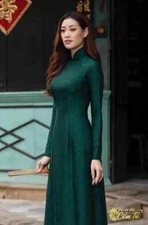 Green Ao Dai Vietnamese Gam Long Dress with Pants (Free Priority shipping)
