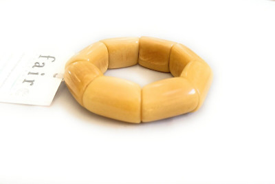 Organic Cream Tagua Nut Bracelet Stretch Panel Vegetable Ivory Made in Ecuador