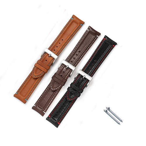 Unisexe Véritable Cuir Montre Bracelet Avec Ressort Barres Marron Grand 20/22MM - Foto 5 di 12
