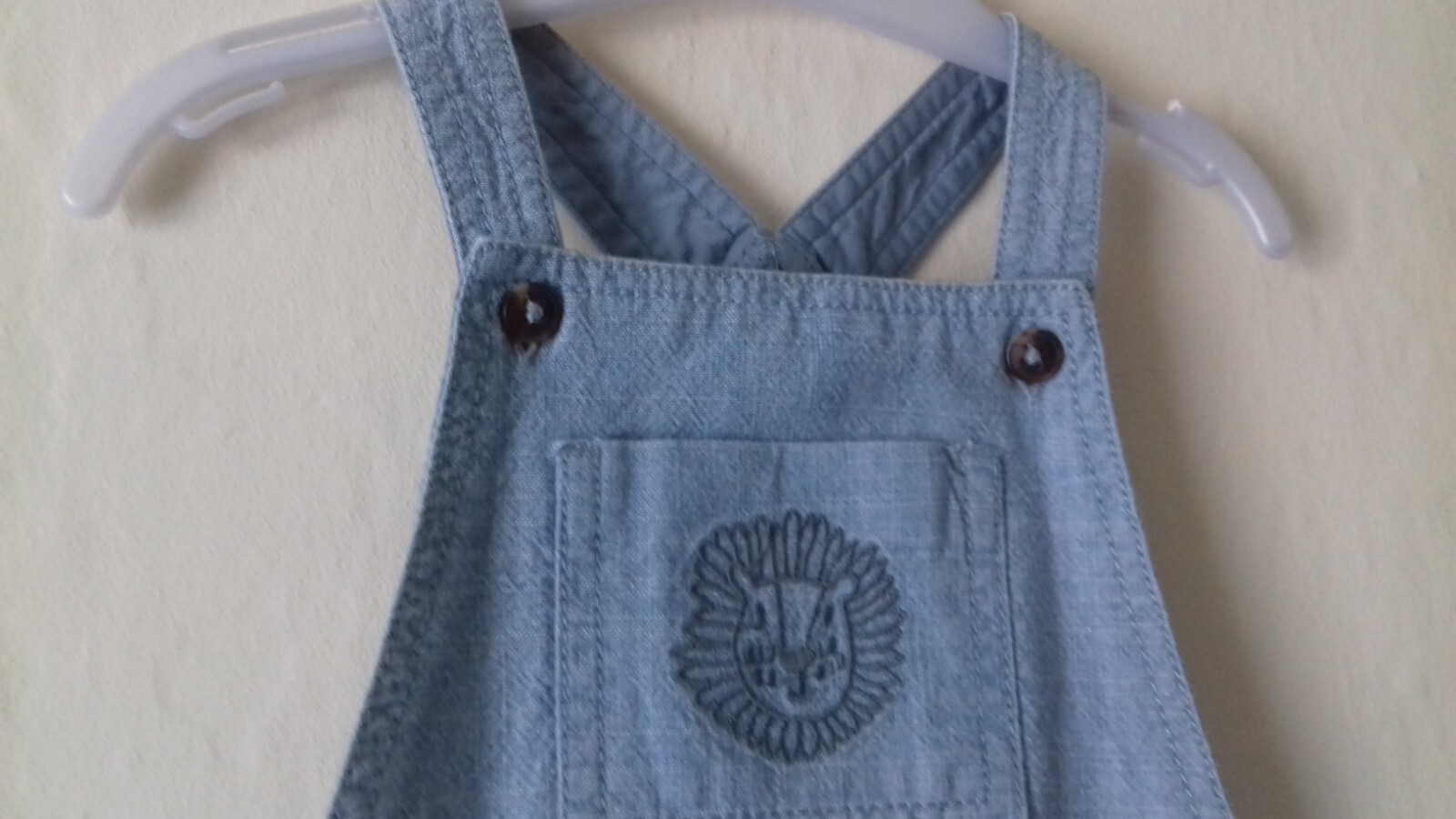 M&S Unisex Babies Pale Blue Dungaree Shorts / Playsuit - Age 3-6 Months image 2