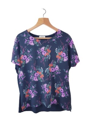 Papaya Womens Ladies Short Sleeve Black Floral Basic Tunic T-Shirt Top 14UK