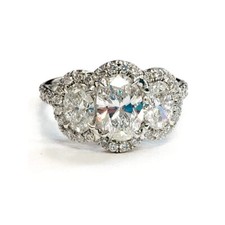 3-Stone Art Deco Style 3.50Ct Oval Cut Cubic Zirconia Wedding Ring In 925 Silver