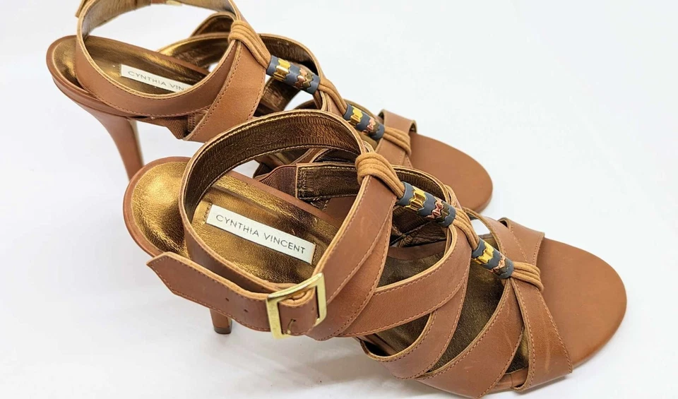 CYNTHIA VINCENT - WOMEN'S SANDAL WITH BEAD DETAIL IN BROWN - Image 2 of 3