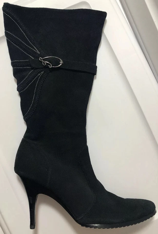 Botas hasta la rodilla Fitzwell para mujer negras con tacón de aguja talla 9,5 M de cuero Foto 2 de 4