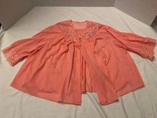 VintageShadowline Peachy Pink Bed Jacket Cropped Lace Nylon Lingerie 70s Size Sm