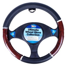 Black With Wood Effect Comfort Protection Interior Steering Wheel Cover Glove 1
