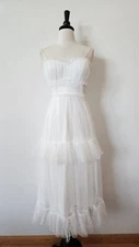 Anthropologie Midi Dress New Size Small XS White Mesh Strapless Wedding Bridal