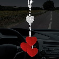 Frienda Bling Diamond Heart Car Rear View Mirror Accessories for Women Valent...