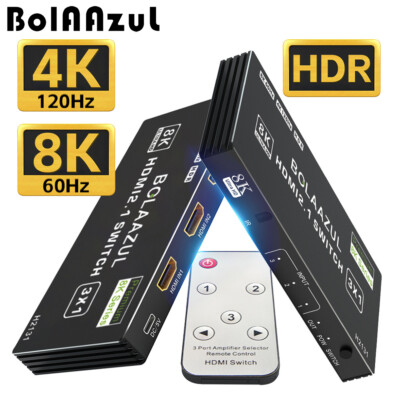 HDMI 2.1 Switch 3 Port in 1 out 8K 60Hz 4K 120Hz HDR Switcher CEC for PS5 Xbox X