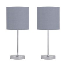 Set of 2 Modern Chrome 35cm Table Lamps Bedside Lights Grey Fabric Shades