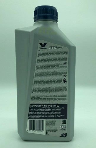 Olio Motore Valvoline SynPower 5W20 FE Full Synthetic LT.1 872555-907850 - Foto 3 di 3