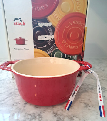 Staub France Red Salad Bowl With Handles Ceramic 7in NEW IN BOX